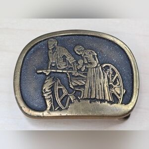 Pioneers Man/Woman With A Handcart Brass Belt Buckle (Rare)